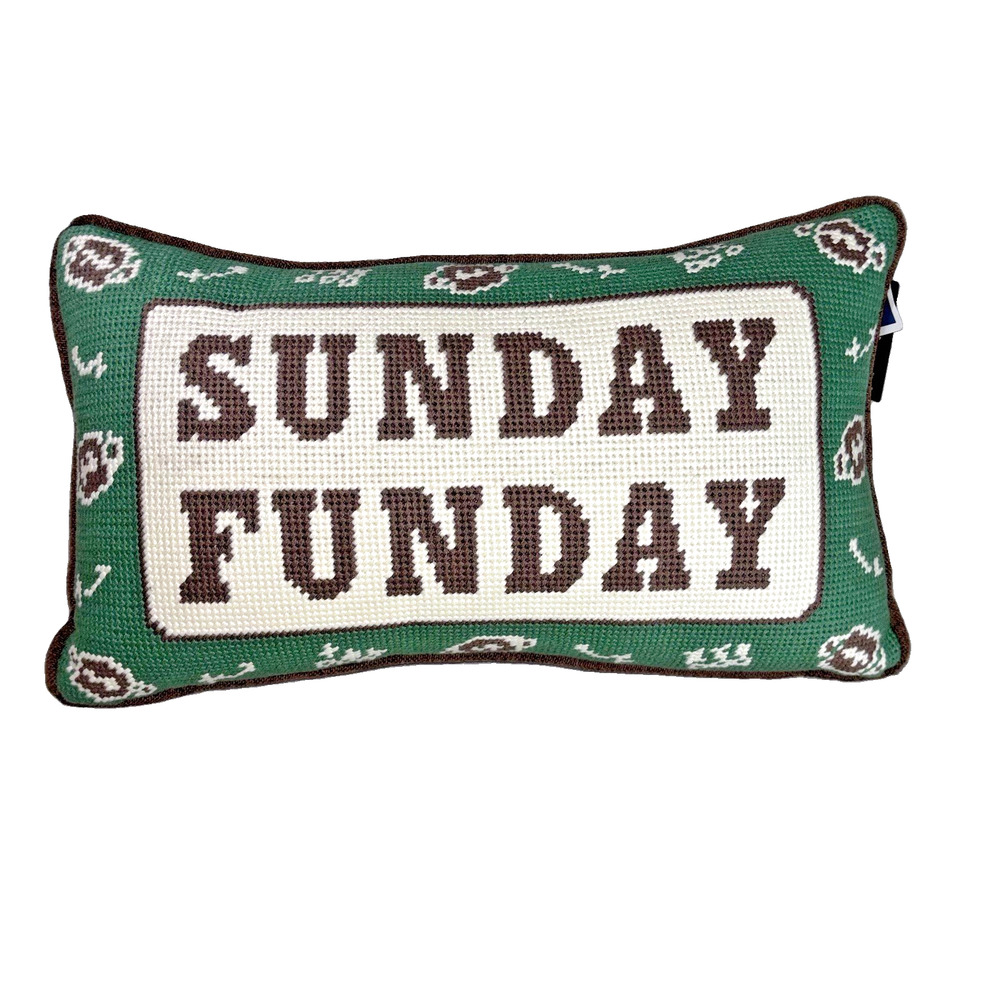 "Sunday Funday" Football Needlepoint Pillow Michael Strahan MSX Game Day Stitch